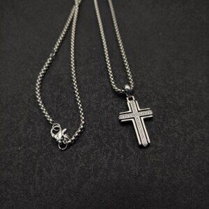 David Yurman Silver Cross Diamond Necklace